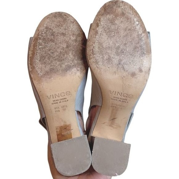 Vince Faye Open Peep Toe Women's 6.5 M Gray Silver Blocked Heel booties - Picture 6 of 7